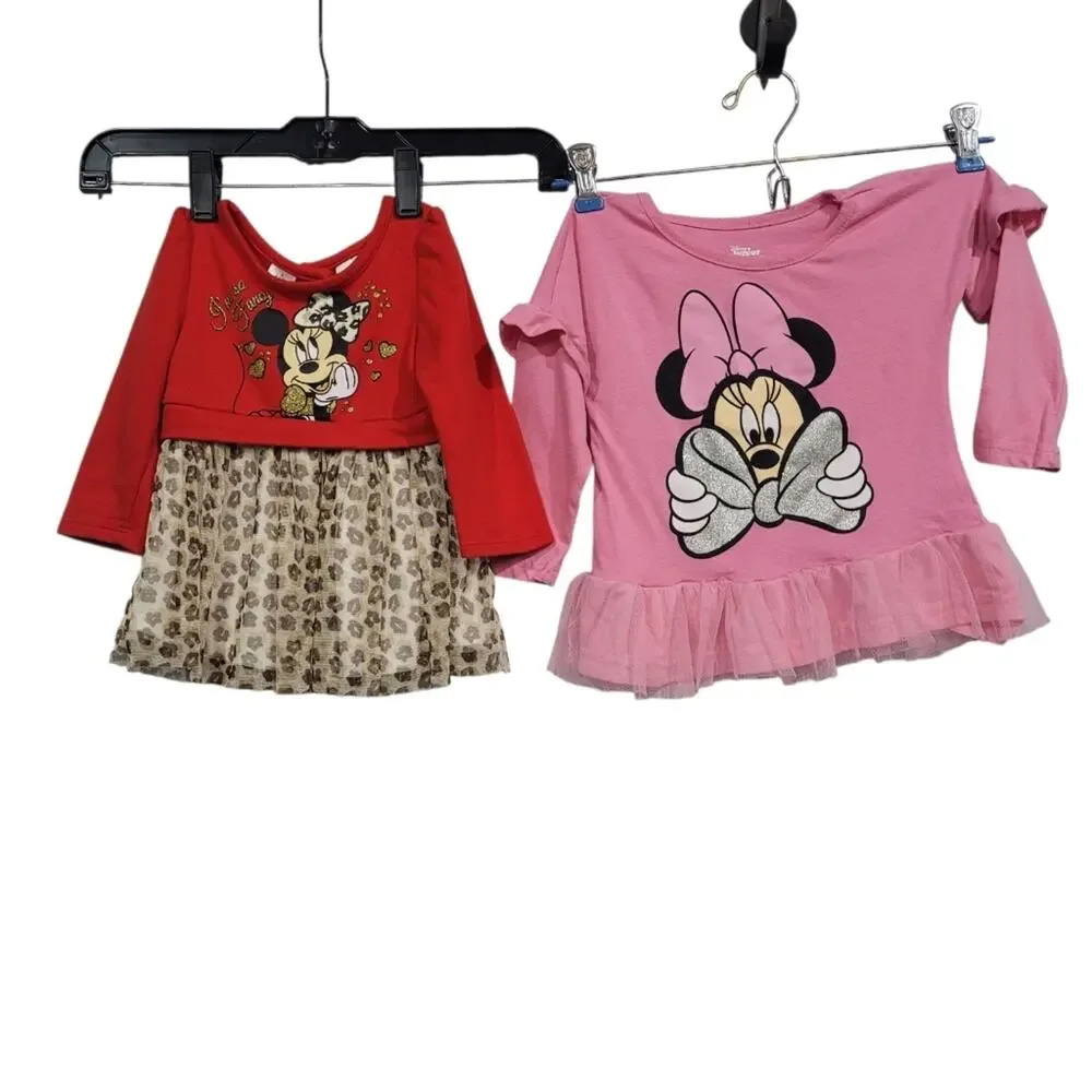 Disney Minnie Mouse SZ 18M LOT- 2 One Pieces, 2 Dress, 1 Top, Halloween PJS